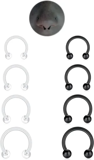 FECTAS 8Pcs 16G Septum Rings with Clear Septum Jewelry for Work/Surgery/Sports Cartilage Earrings Lip Rings 6mm 8mm 10mm 12mm