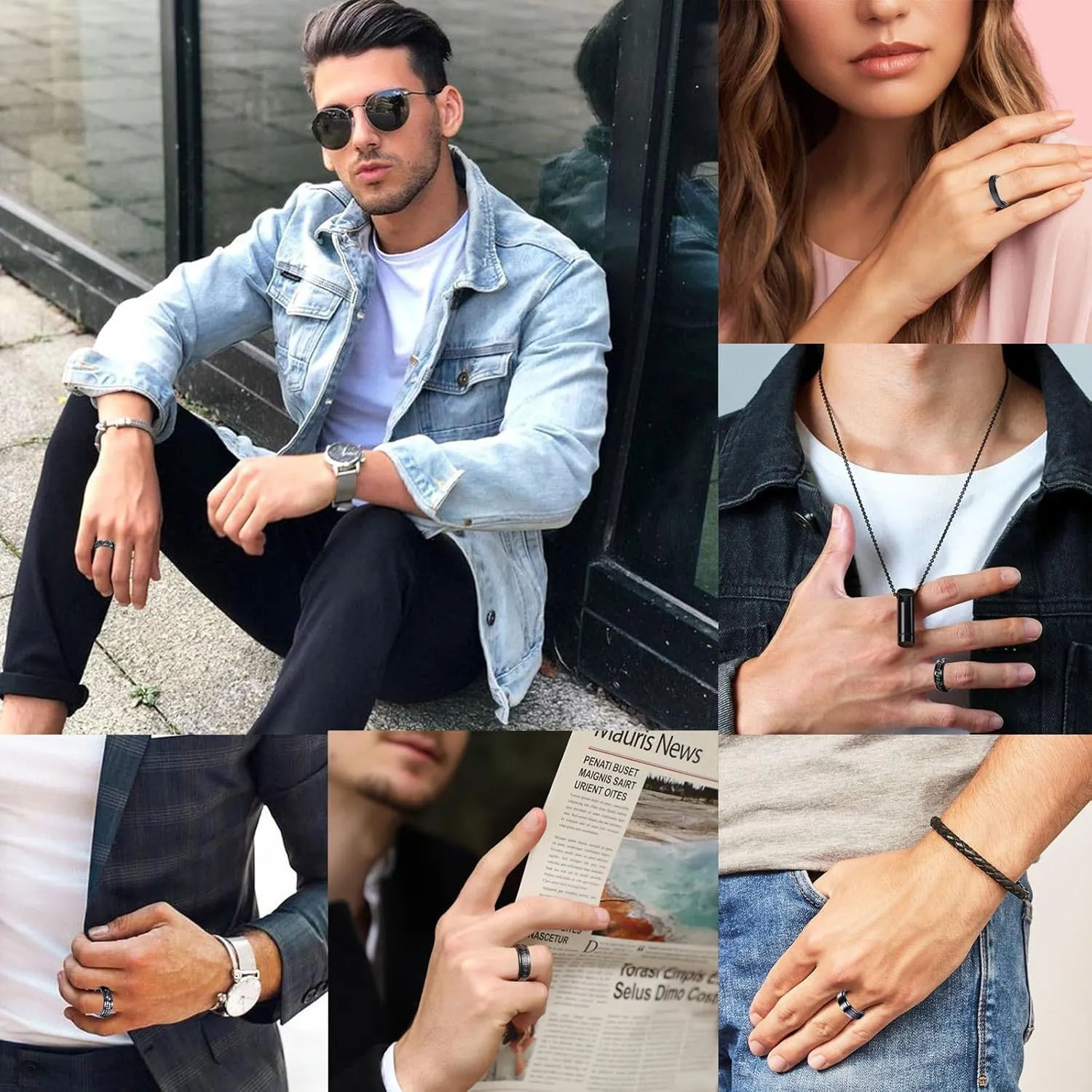 Fidget Rings for Anxiety 6pcs Stainless Steel Rings for Men Fidget Ring Black Anxiety Spinner Ring Set for Women Men