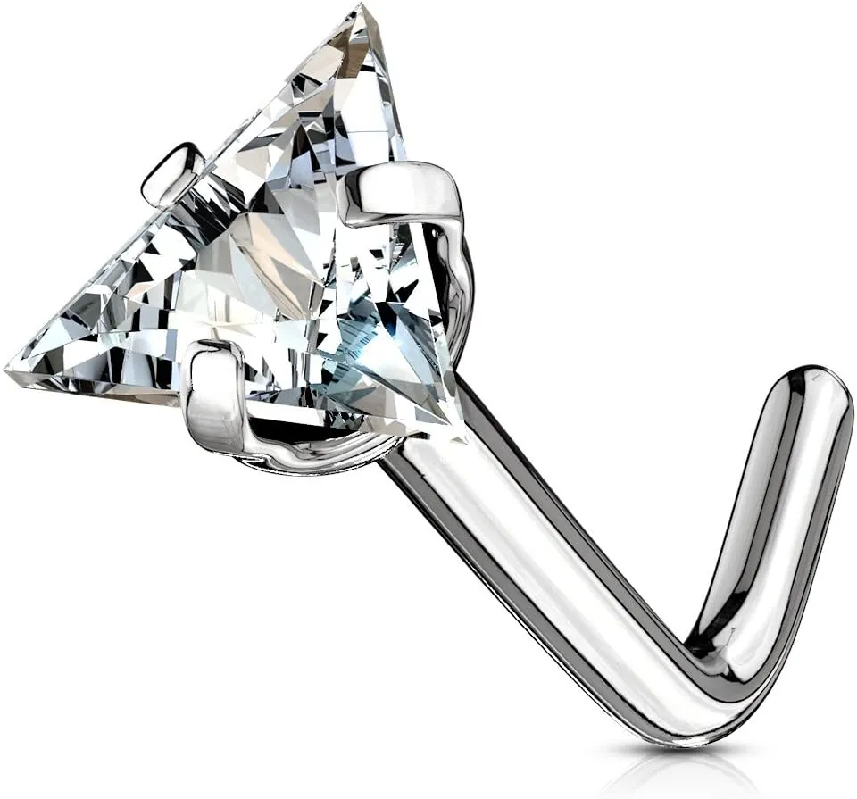 FIFTH CUE Triangle CZ Top 316L Surgical Steel L Bend Stud Nose Ring