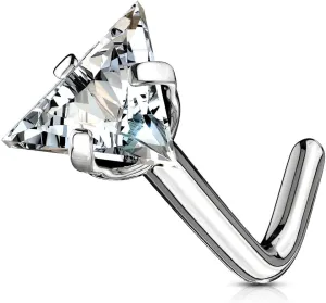 FIFTH CUE Triangle CZ Top 316L Surgical Steel L Bend Stud Nose Ring