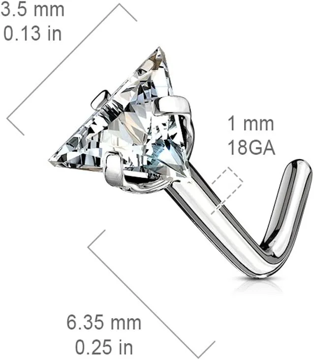 FIFTH CUE Triangle CZ Top 316L Surgical Steel L Bend Stud Nose Ring