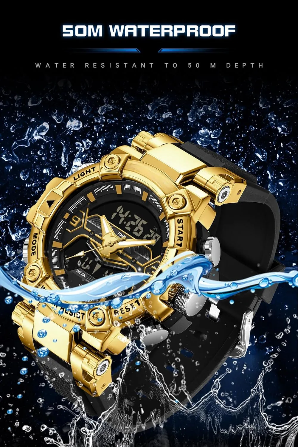 findtime Cool Designer Mens Watches Blue Large Face Mascul Relojes para Hombres Unique Electronics Sports Military Bolder Running Heavy Duty Watch