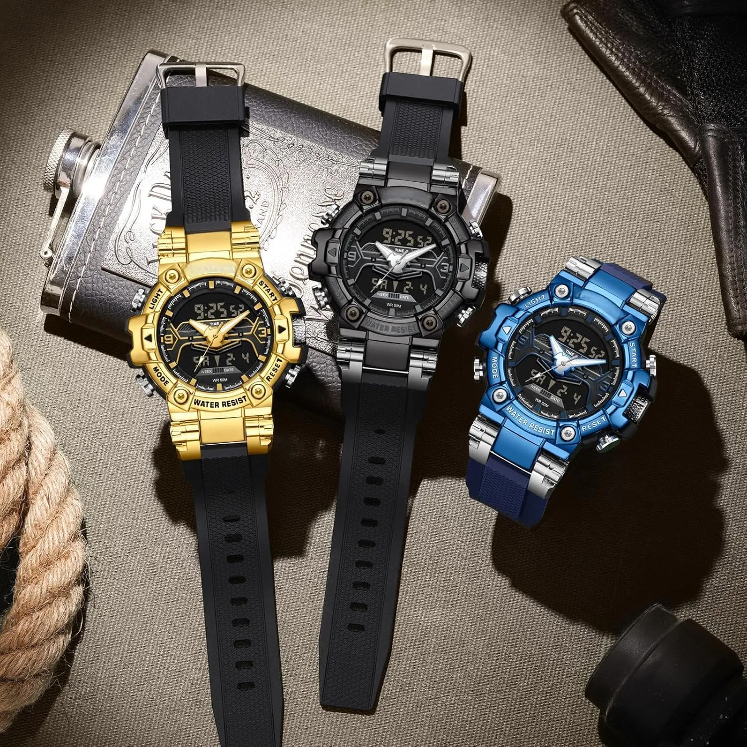 findtime Cool Designer Mens Watches Blue Large Face Mascul Relojes para Hombres Unique Electronics Sports Military Bolder Running Heavy Duty Watch