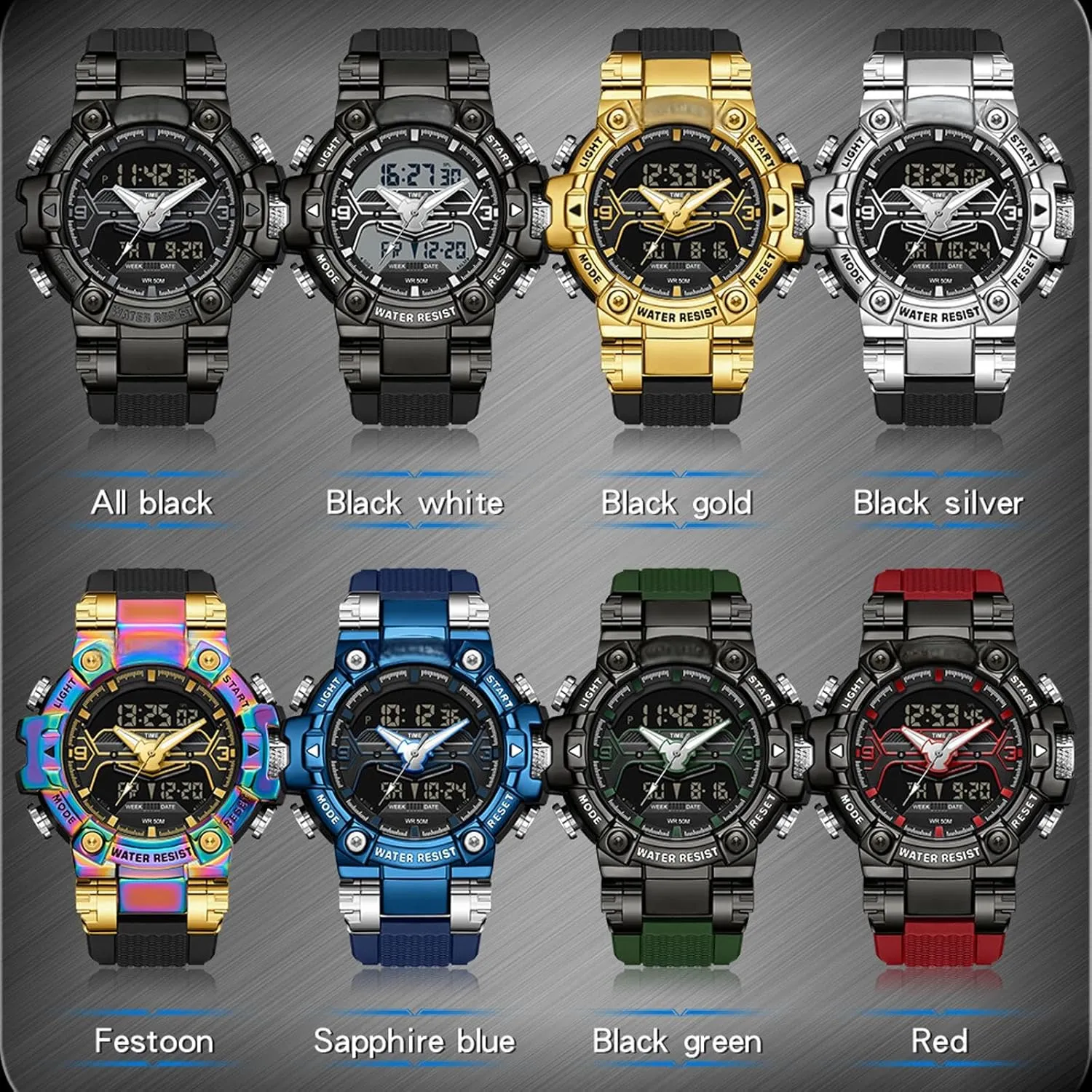 findtime Cool Designer Mens Watches Blue Large Face Mascul Relojes para Hombres Unique Electronics Sports Military Bolder Running Heavy Duty Watch
