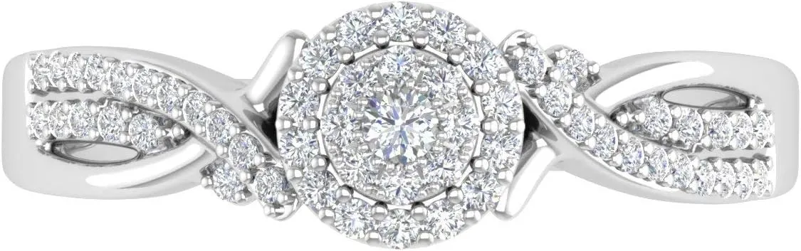 FINEROCK 1/4 Carat Round Diamond Engagement Ring in 10K Gold