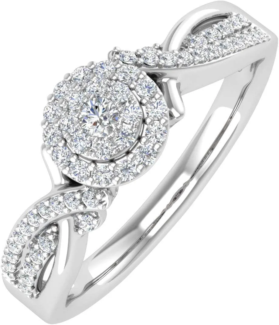 FINEROCK 1/4 Carat Round Diamond Engagement Ring in 10K Gold