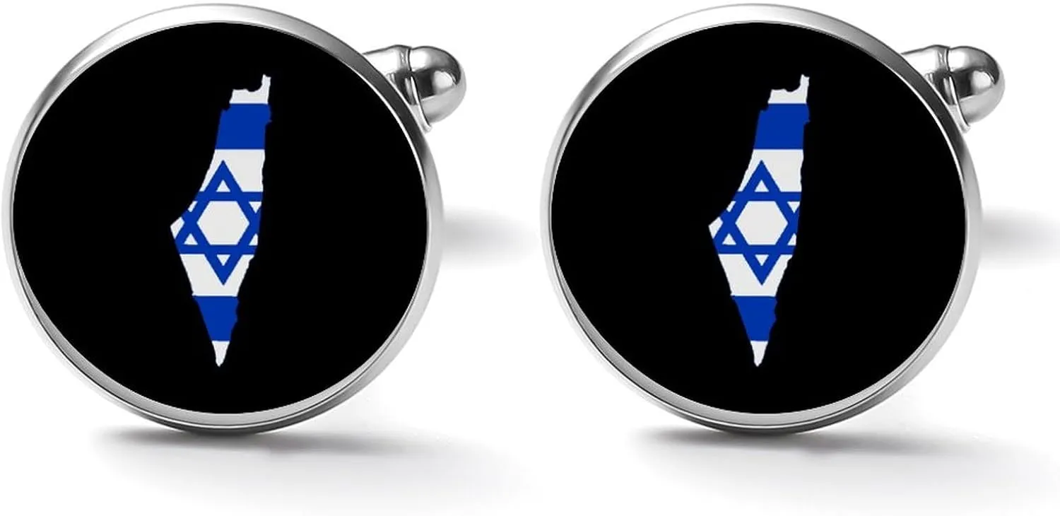 Flag Map of Israel 1 Pair Cuff Links Classic Round Tuxedo Cufflinks Mens Gifts for Wedding Groomsmen Jewelry