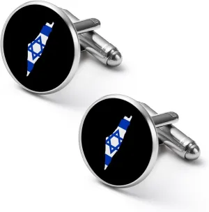Flag Map of Israel 1 Pair Cuff Links Classic Round Tuxedo Cufflinks Mens Gifts for Wedding Groomsmen Jewelry
