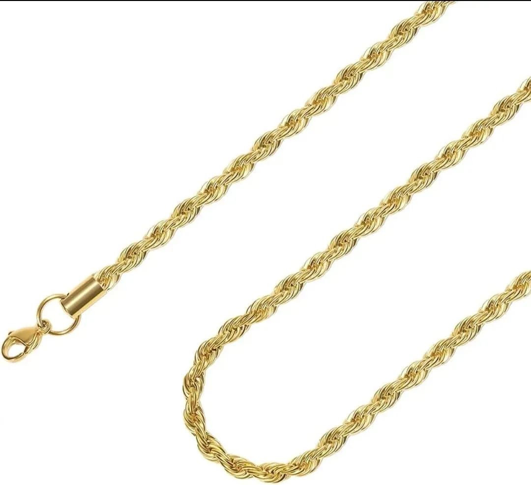 FLAY DA JEWELER 18k Real Gold Plated 2mm / 2.5mm / 8mm Stainless Steel Mens Womens Necklace Twist Rope Chain, 16-36 inches