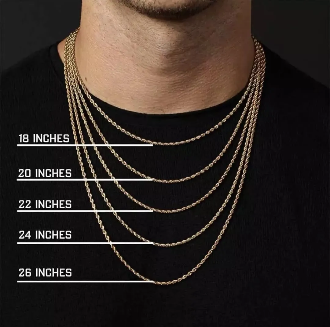 FLAY DA JEWELER 18k Real Gold Plated 2mm / 2.5mm / 8mm Stainless Steel Mens Womens Necklace Twist Rope Chain, 16-36 inches