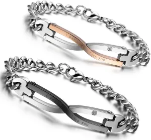 Flongo Men's Women 2PCS I was Born to Love You Stainless Steel Infinity Wedding Anniversary Valentine Link Bracelet, Engagement Promise His Hers Couples Bracelet, Bracelet for Couples
