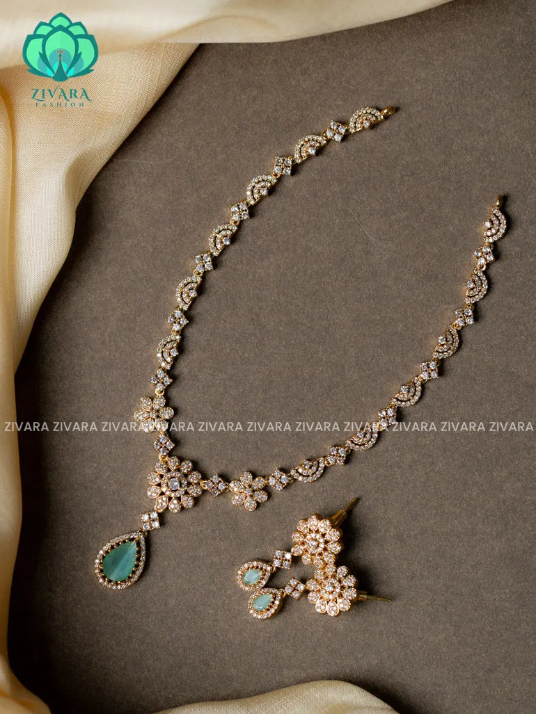Floral colourful pendant - stylish and minimal elegant neckwear with earrings- Zivara Fashion- pastel green