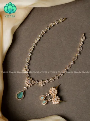 Floral colourful pendant - stylish and minimal elegant neckwear with earrings- Zivara Fashion- pastel green