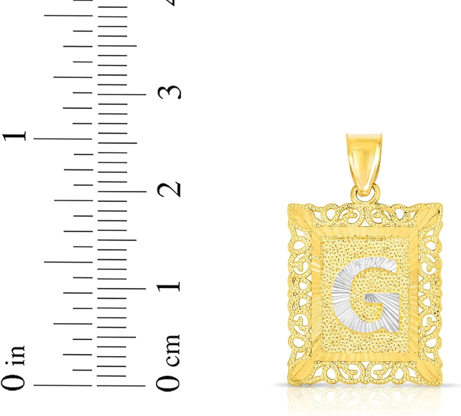 Floreo 10k Yellow Gold and White Gold 14.5mm or 18mm Personalized Alphabet Monogram A-Z Initial Square Pendant