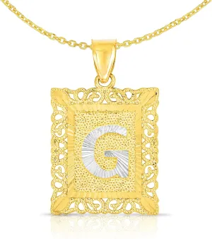 Floreo 10k Yellow Gold and White Gold 14.5mm or 18mm Personalized Alphabet Monogram A-Z Initial Square Pendant