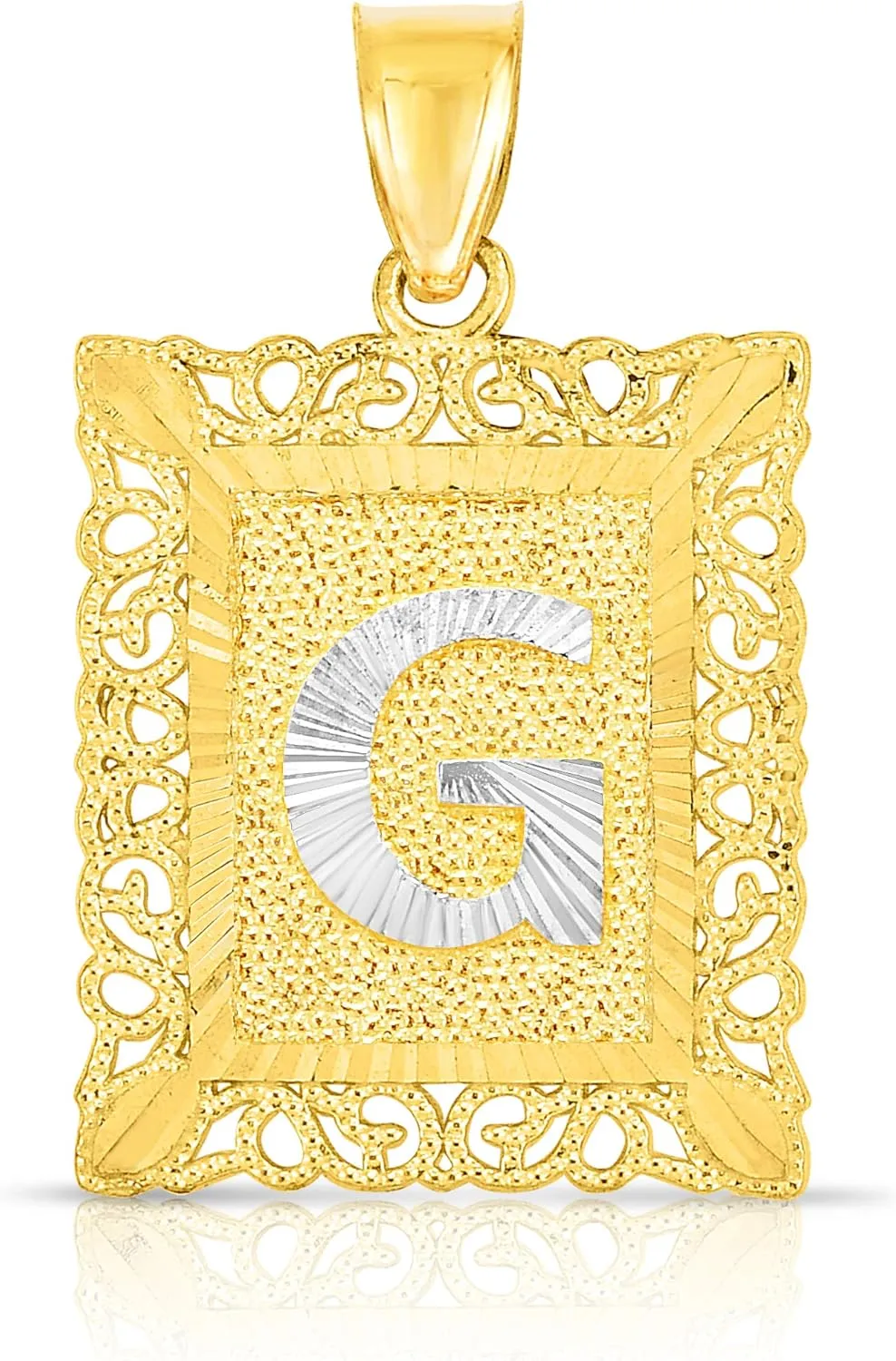 Floreo 10k Yellow Gold and White Gold 14.5mm or 18mm Personalized Alphabet Monogram A-Z Initial Square Pendant