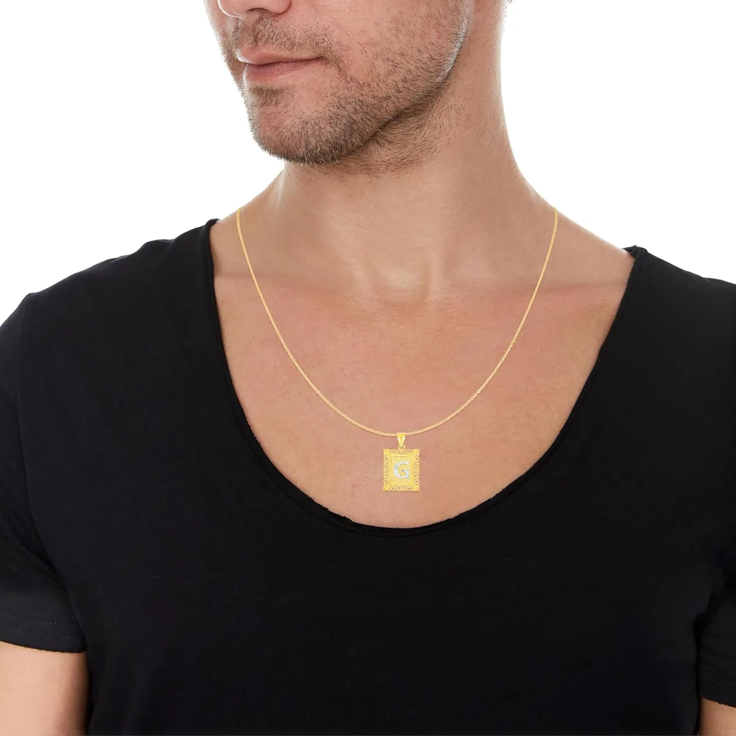 Floreo 10k Yellow Gold and White Gold 14.5mm or 18mm Personalized Alphabet Monogram A-Z Initial Square Pendant