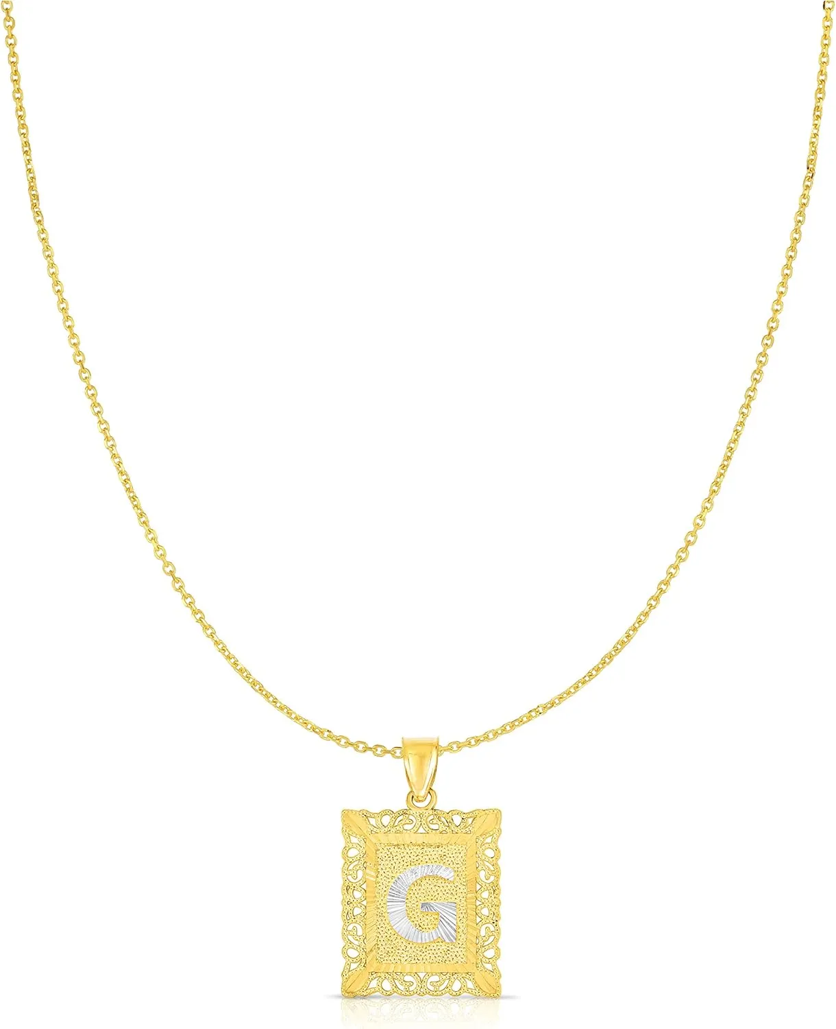 Floreo 10k Yellow Gold and White Gold 14.5mm or 18mm Personalized Alphabet Monogram A-Z Initial Square Pendant