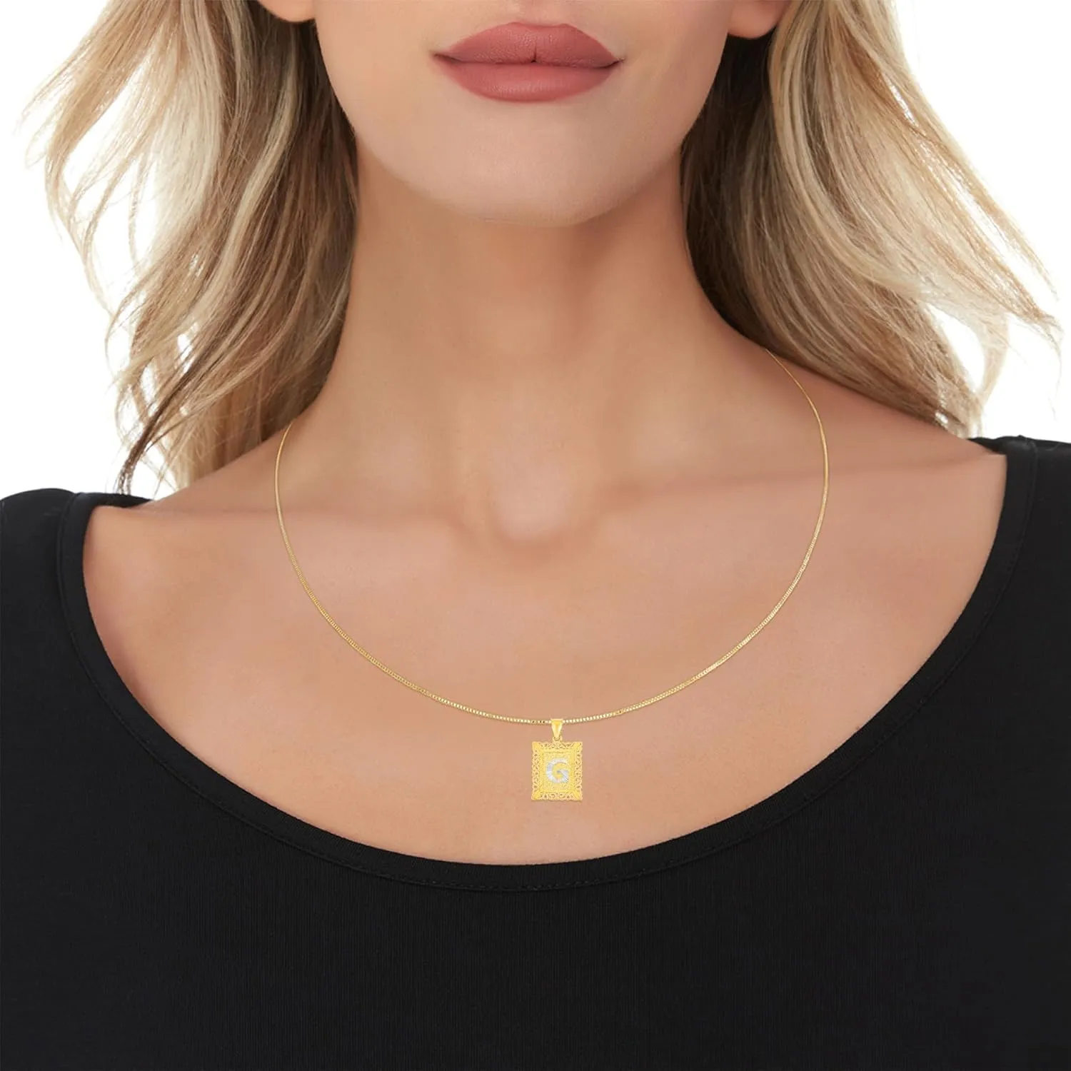 Floreo 10k Yellow Gold and White Gold 14.5mm or 18mm Personalized Alphabet Monogram A-Z Initial Square Pendant