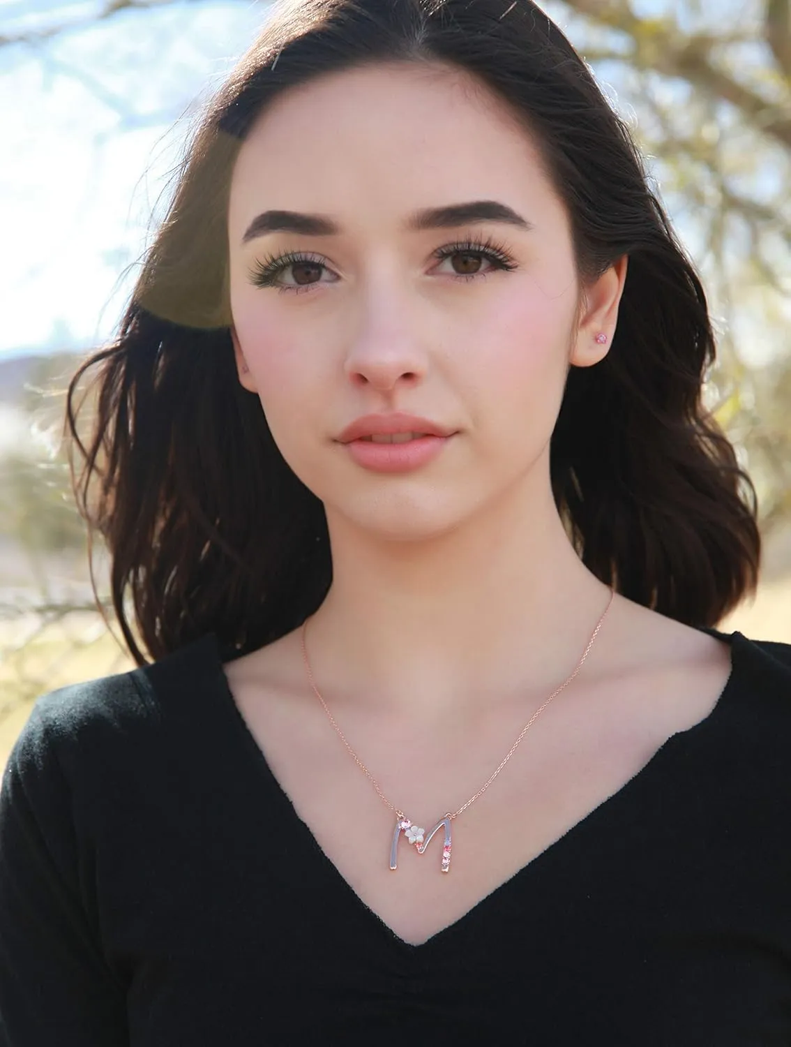 Flower Initial Letter Necklace Pink Red Blue Simulated Pearl Pendant Name Jewelry Made with Austrian Crystals Rose Gold Plated Anniversary Birthday Gifts for Women,18" 2"