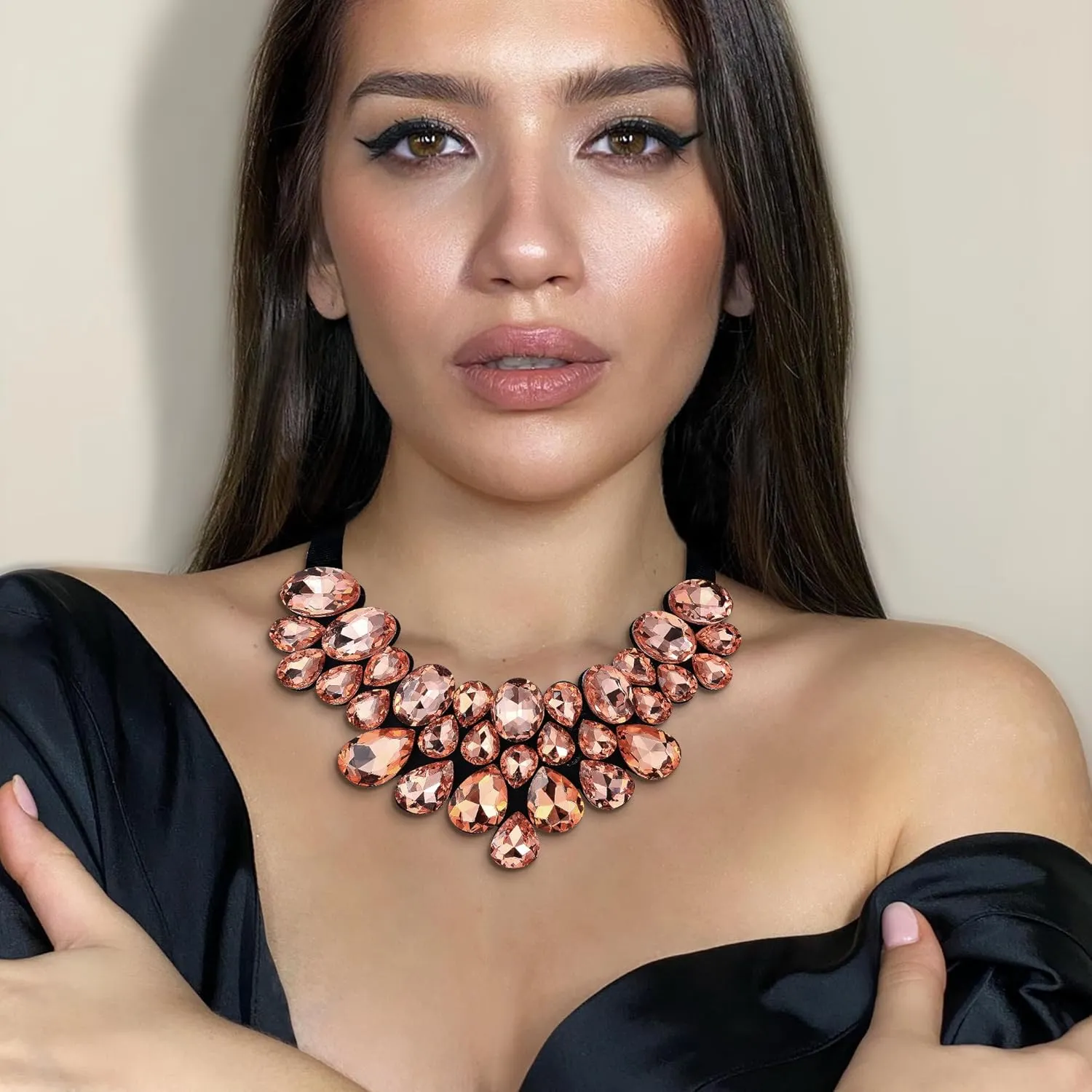 Flyonce Rhinestone Statement Necklace Chunky Choker Crystal Costume Jewelry for Women
