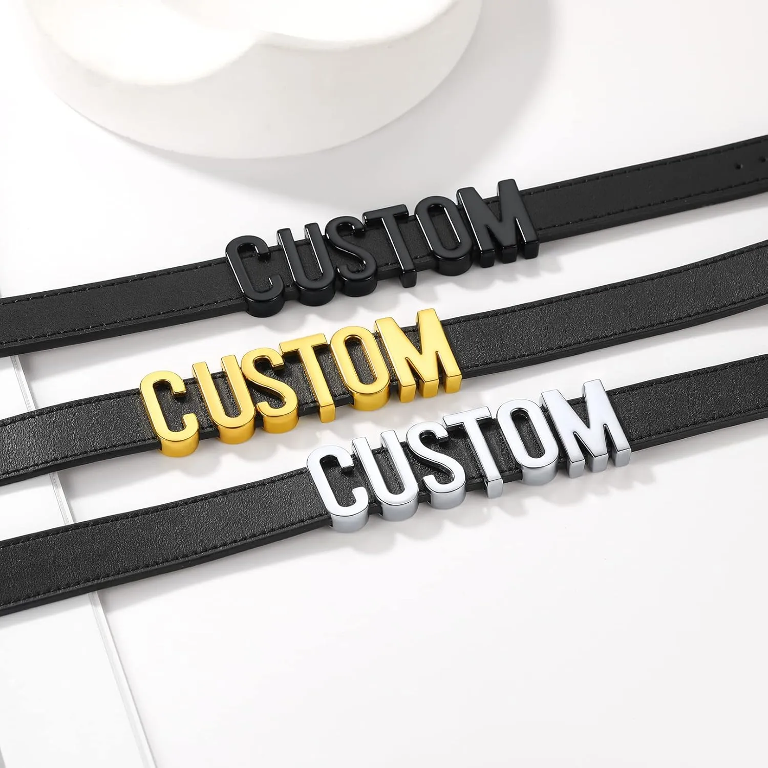 FOCALOOK Personalized Leather Choker Collar Necklace Thick Custom Initials Name Neck Costume Jewelry for Cosplay