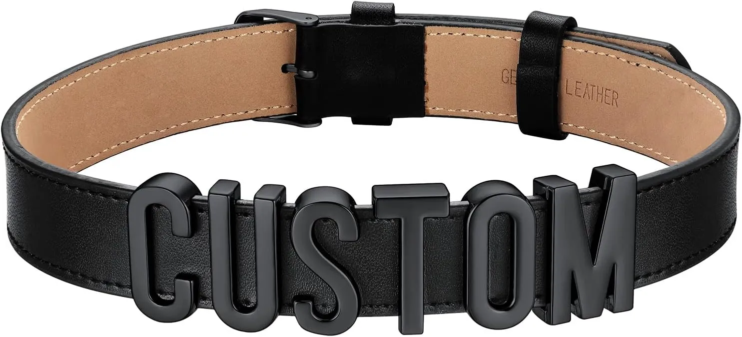 FOCALOOK Personalized Leather Choker Collar Necklace Thick Custom Initials Name Neck Costume Jewelry for Cosplay