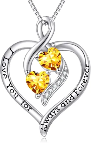 Forever Love Heart Birthstone Necklaces for Women 925 Sterling Silver Women Pendant Necklace, Mothers Day Birthday Anniversary Jewelry Gift for Woman Mother Mom Wife Her