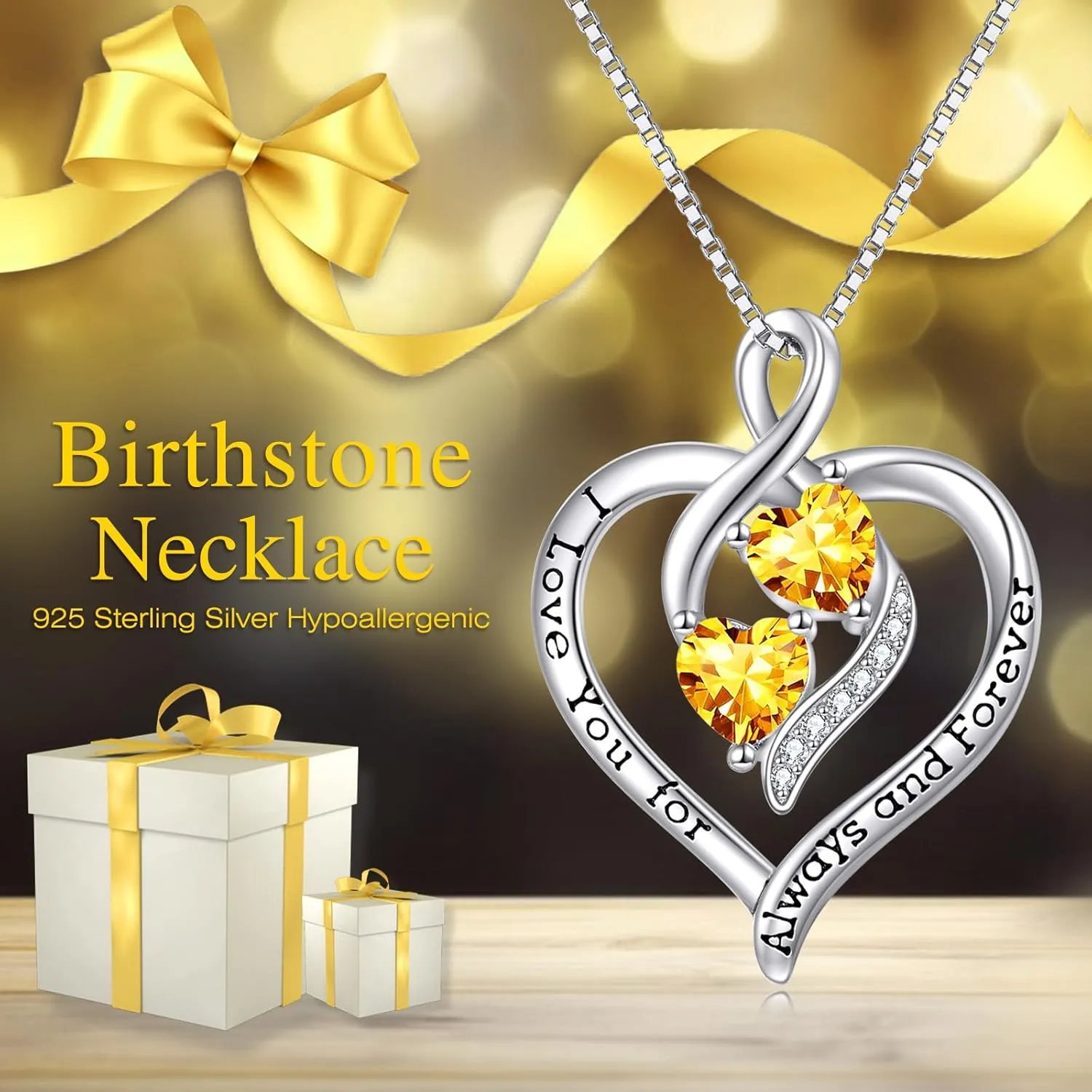 Forever Love Heart Birthstone Necklaces for Women 925 Sterling Silver Women Pendant Necklace, Mothers Day Birthday Anniversary Jewelry Gift for Woman Mother Mom Wife Her