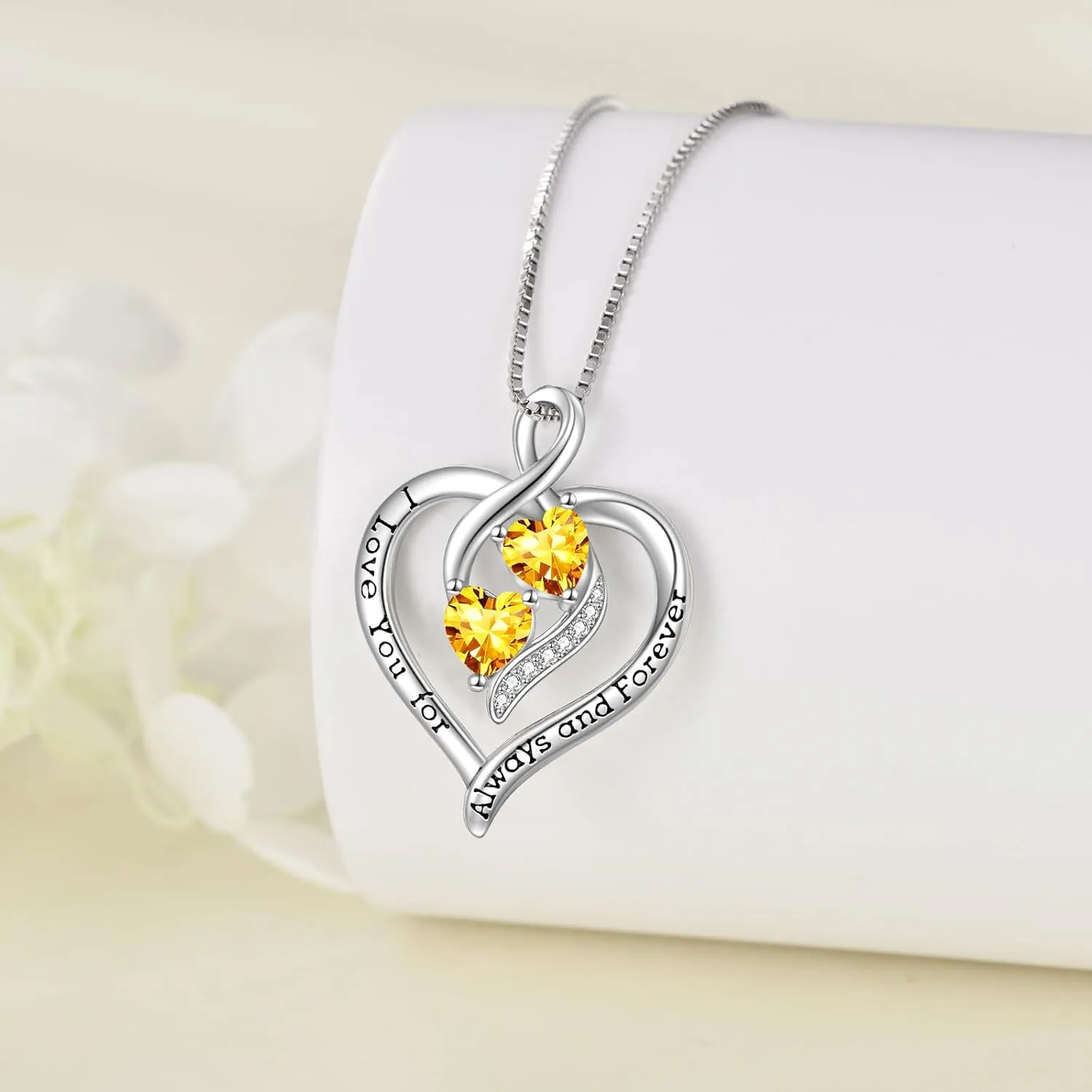 Forever Love Heart Birthstone Necklaces for Women 925 Sterling Silver Women Pendant Necklace, Mothers Day Birthday Anniversary Jewelry Gift for Woman Mother Mom Wife Her