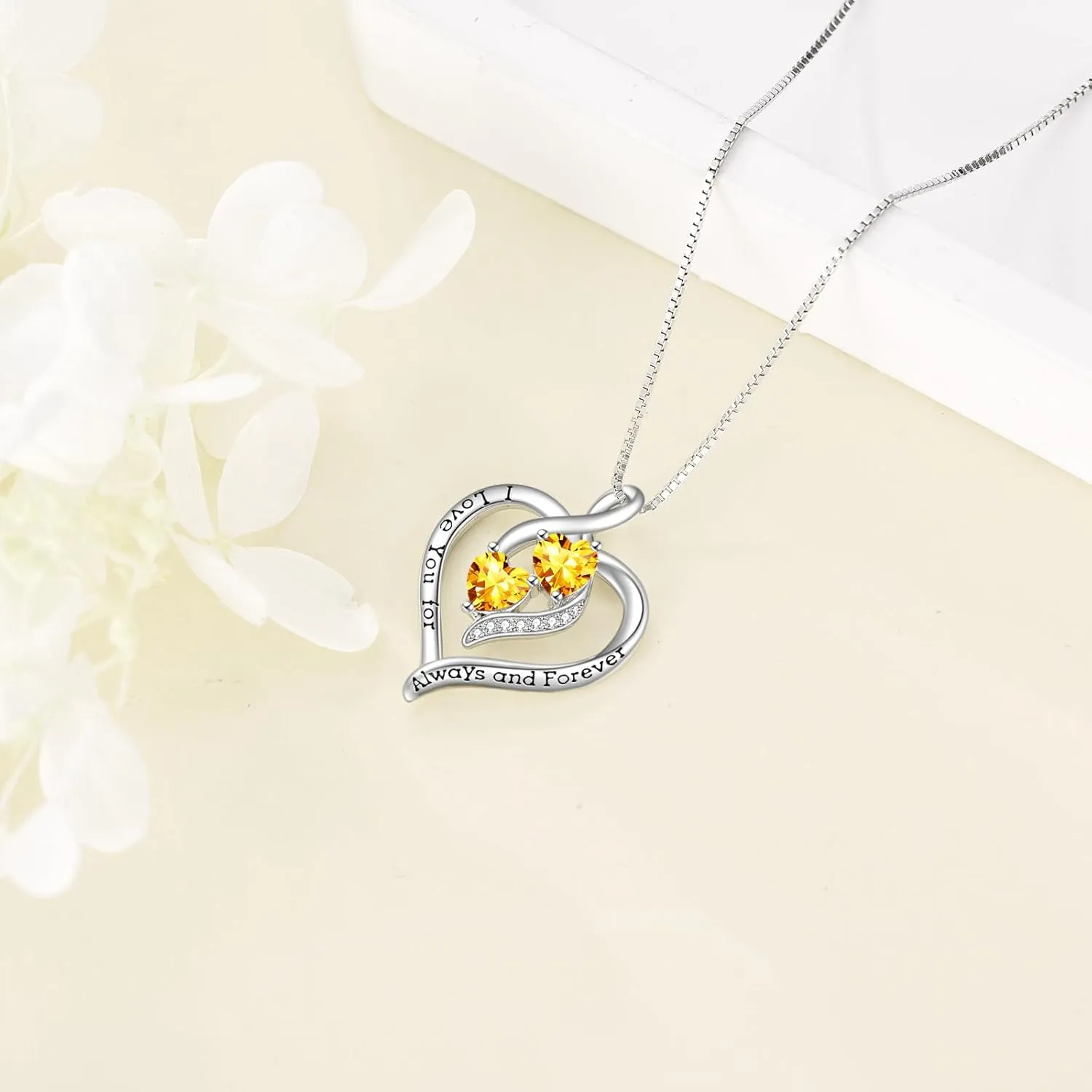 Forever Love Heart Birthstone Necklaces for Women 925 Sterling Silver Women Pendant Necklace, Mothers Day Birthday Anniversary Jewelry Gift for Woman Mother Mom Wife Her