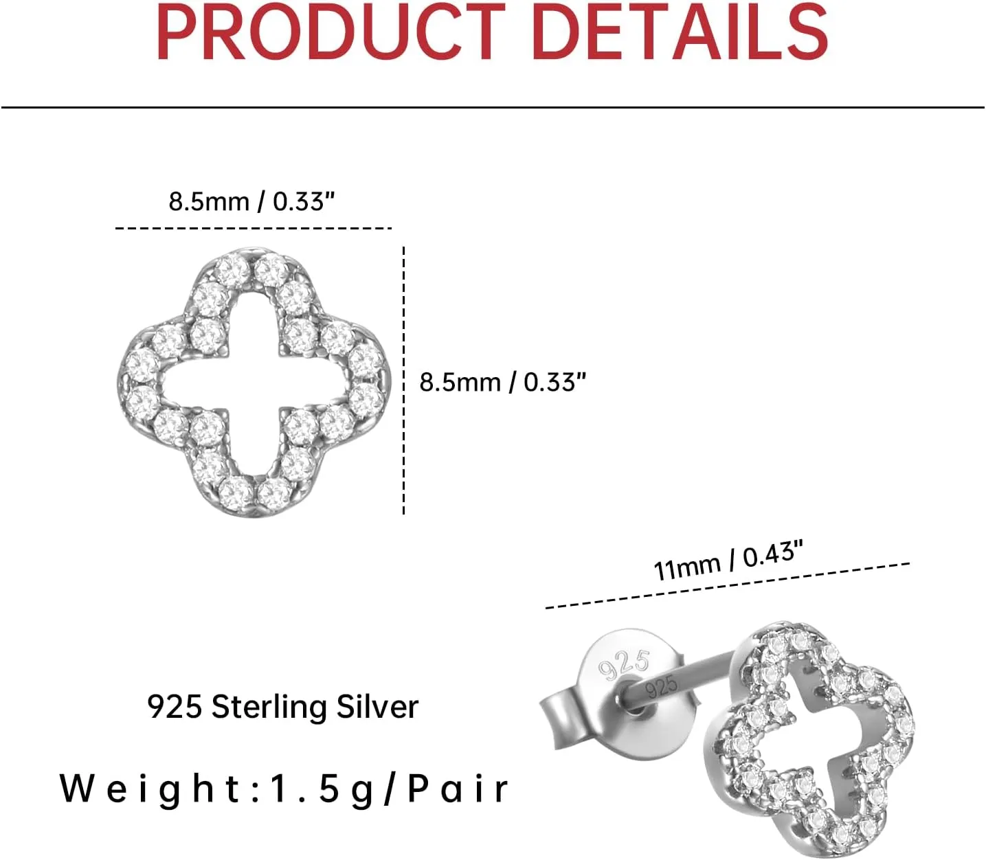 Four Leaf Clover Earrings 925 Sterling Silver for Women,Stud Earrings Jewelry with Black Onyx and Mother of Pearl,Elegant Gift for Her