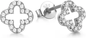 Four Leaf Clover Earrings 925 Sterling Silver for Women,Stud Earrings Jewelry with Black Onyx and Mother of Pearl,Elegant Gift for Her
