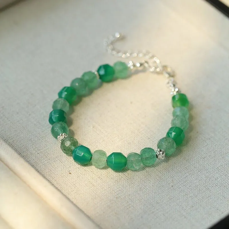 Fresh Green Strawberry Quartz Gemstone Beaded Bracelet