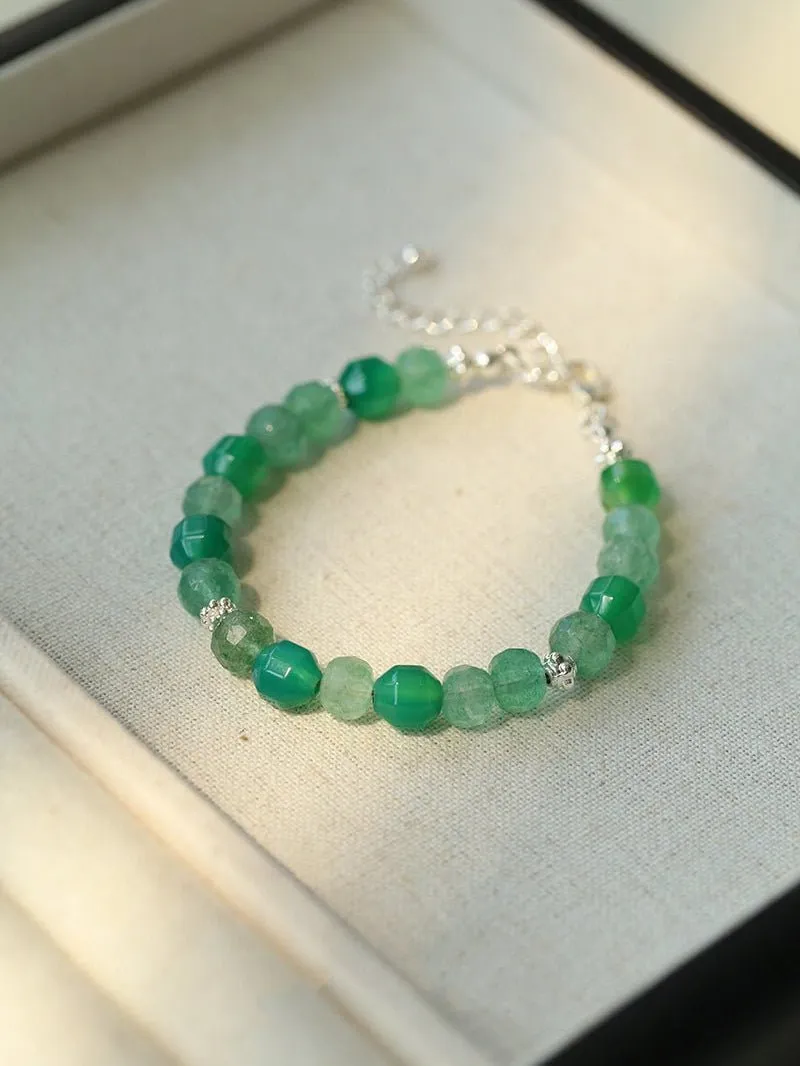Fresh Green Strawberry Quartz Gemstone Beaded Bracelet