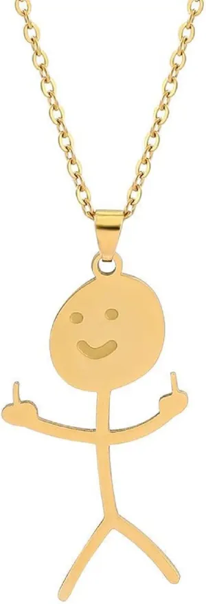 Funny Doodle Necklace Personalized Smile Middle Finger Pendant Necklace Unique Stainless Steel Necklace Long Distance Friendship Gift for Men Women