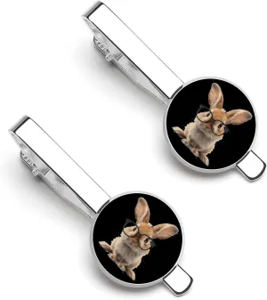 Funny Rabbit Men's Tie Clip Round Tie Bar Tie Tack Pins Jewelry Accessories for Father's Day Gifts
