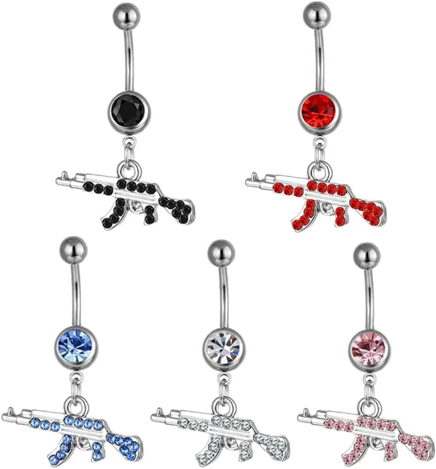 Fuqimanman2020 Fashion Rifle Gun Belly Button Ring for Women Men Dangle Nevel Ring Rifle Belly Button Nail Piercing Jewelry