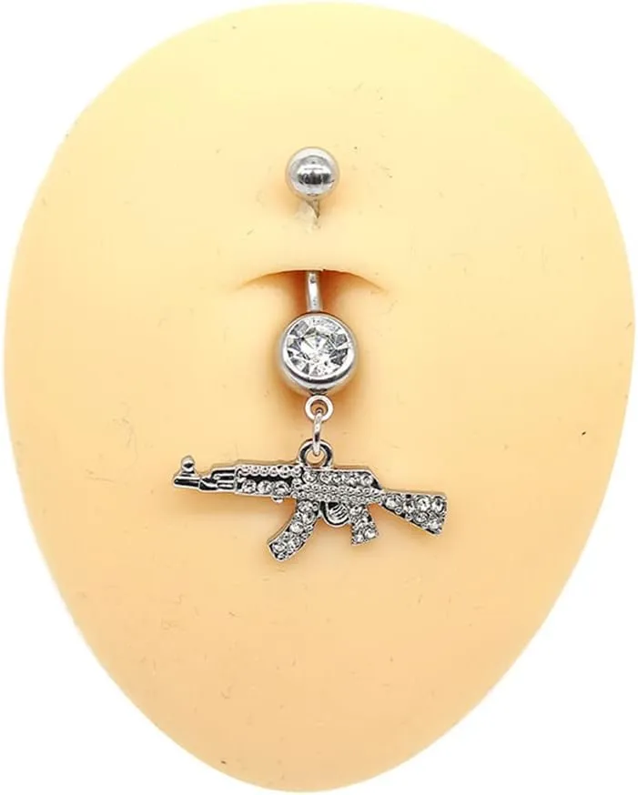 Fuqimanman2020 Fashion Rifle Gun Belly Button Ring for Women Men Dangle Nevel Ring Rifle Belly Button Nail Piercing Jewelry