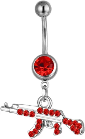 Fuqimanman2020 Fashion Rifle Gun Belly Button Ring for Women Men Dangle Nevel Ring Rifle Belly Button Nail Piercing Jewelry