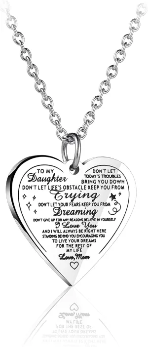Fuqimanman2020 Heart Pendant Necklace To My Daughter from Mom Dad Inspirational Necklace Gift Never Forget That I Love You Forever Birthday Christmas Graduation Gifts