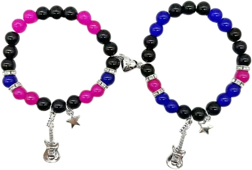 Fuqimanman2020 Matching Bracelet for Couple Guitar Star Crown Bracelet Heart Stone Match Bracelets Friendship Relationship Distance Promise Bracelet Bff Jewelry Gifts