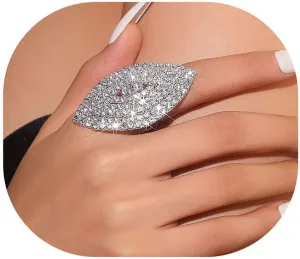 FUTIMELY Shiny Rhinestone Ring for Women Bohemian Thick Big Elliptical Geometry Ring Adjustable Crystal Band Ring Wedding Party Prom Ring for Women