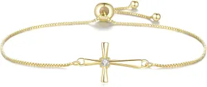 GAVU Slider Clasp 925 Sterling Silver Zirconia Cross Bracelet for Women, Dainty Gold Bracelet/Silver Bracelet for Women