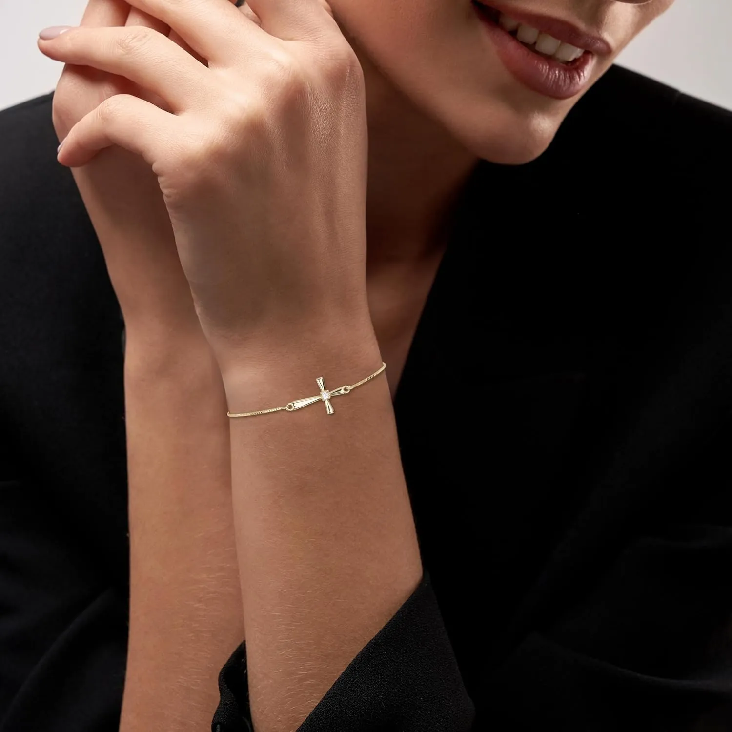 GAVU Slider Clasp 925 Sterling Silver Zirconia Cross Bracelet for Women, Dainty Gold Bracelet/Silver Bracelet for Women