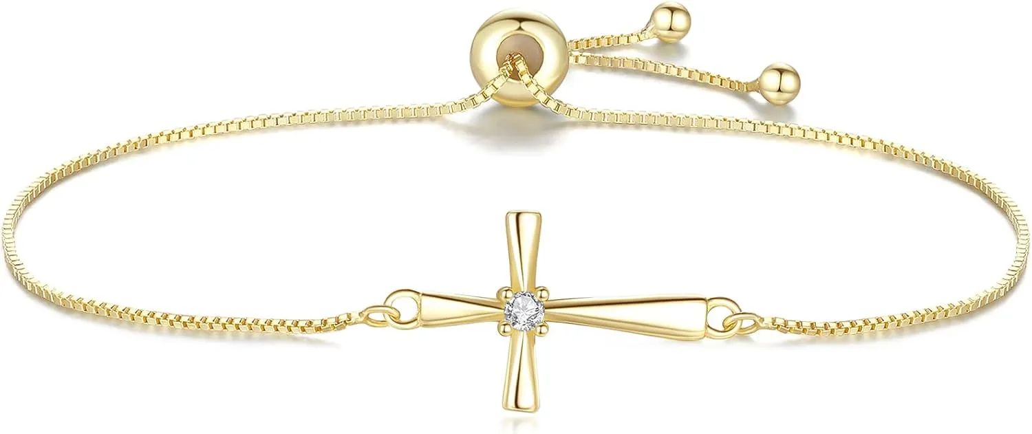 GAVU Slider Clasp 925 Sterling Silver Zirconia Cross Bracelet for Women, Dainty Gold Bracelet/Silver Bracelet for Women