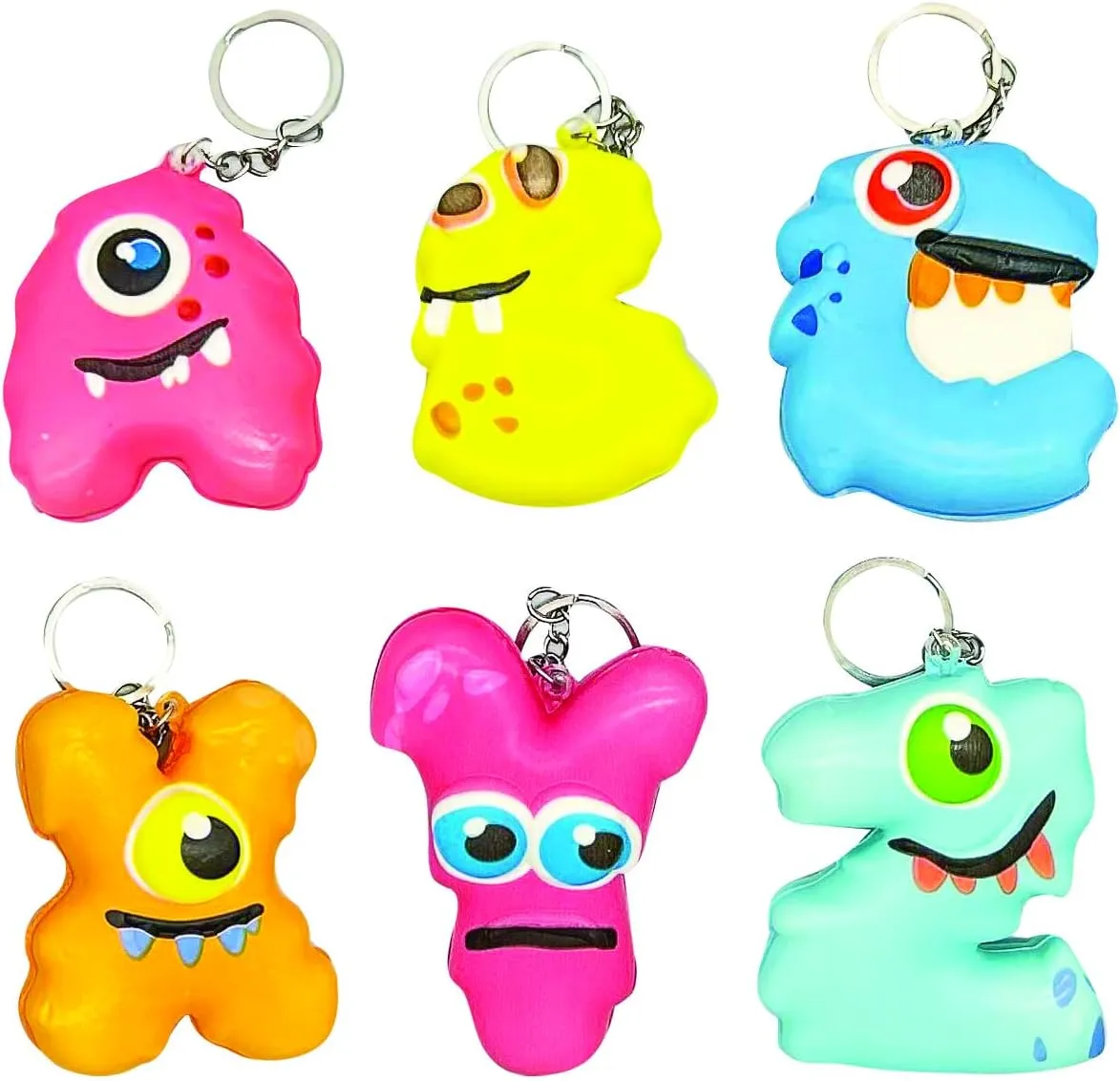 GEDDES Raymond Squishy Alpha Monster Keychain Buddies (Pack of 26) - Cute Alphabet Keychains for Backpacks and Zippers