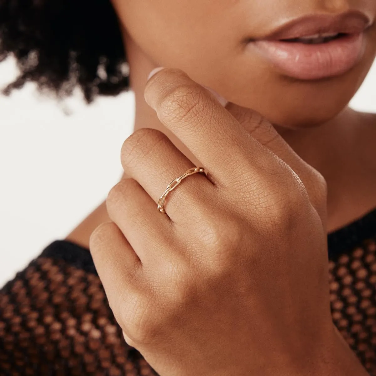 Gelin 14K Solid Gold Chain Ring for Women | 14k Gold Stackable Rings