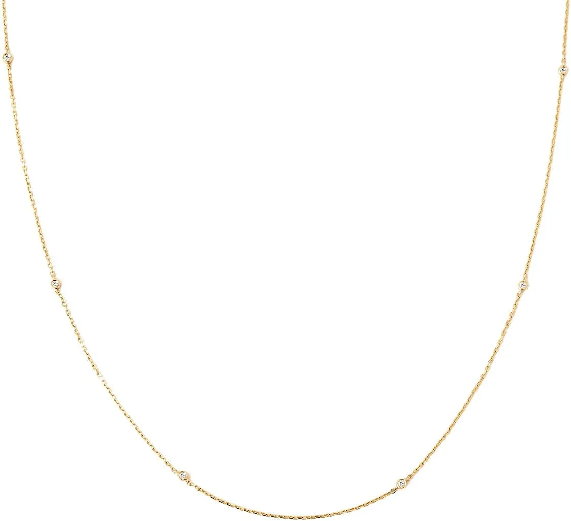 Gelin Diamond 14K Solid Gold Bezel Set Station Necklace for Women