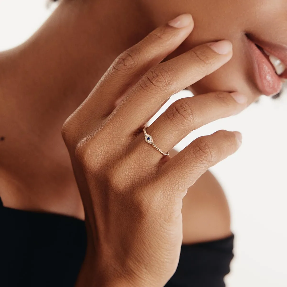Gelin Diamond Sapphire Evil Eye Ring for Women | 14k Gold Stacking Rings for Women | Evil Eye Ring